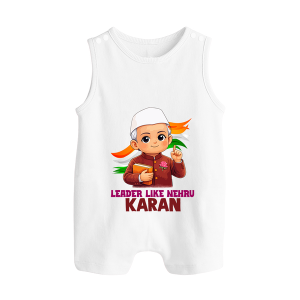 Leader Like Nehru Personalized Button Romper - WHITE - New Born (Chest 18")