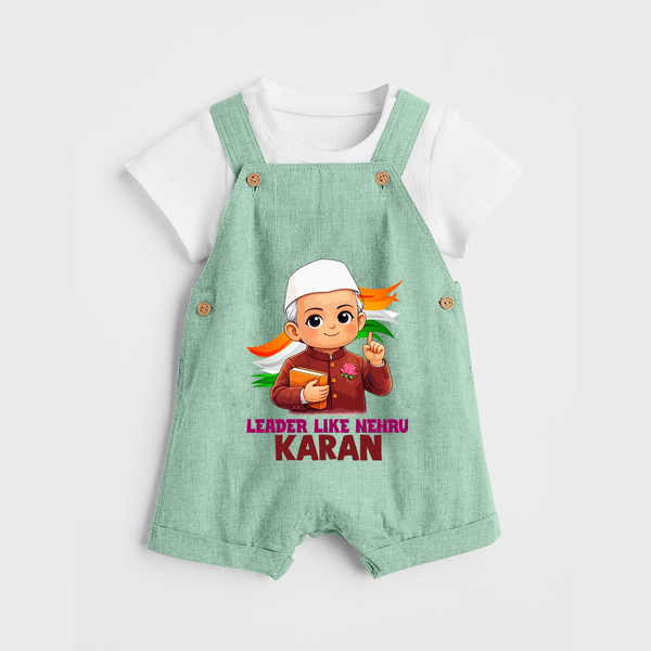 Leader Like Nehru Personalized Dungaree - MINT GREEN - 0 - 5 Months Old (Chest 18")