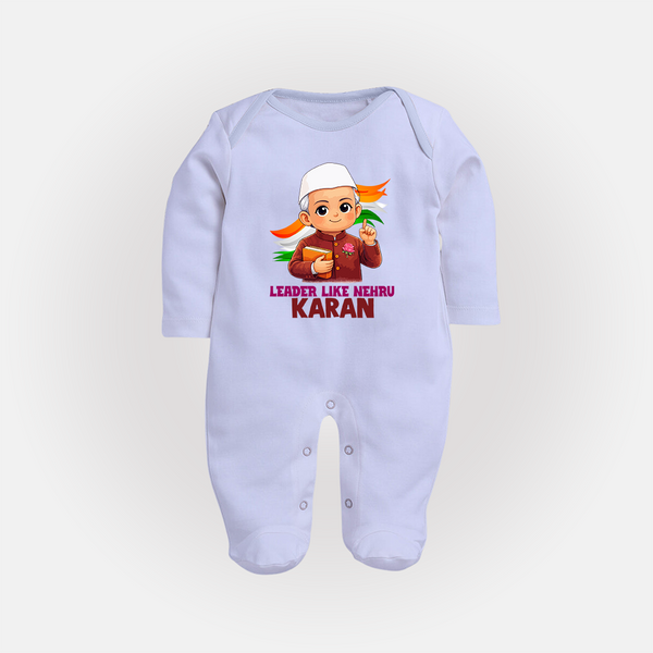 Leader Like Nehru Personalized Fullbody suit - BABY BLUE - New Born (Chest 7.5")