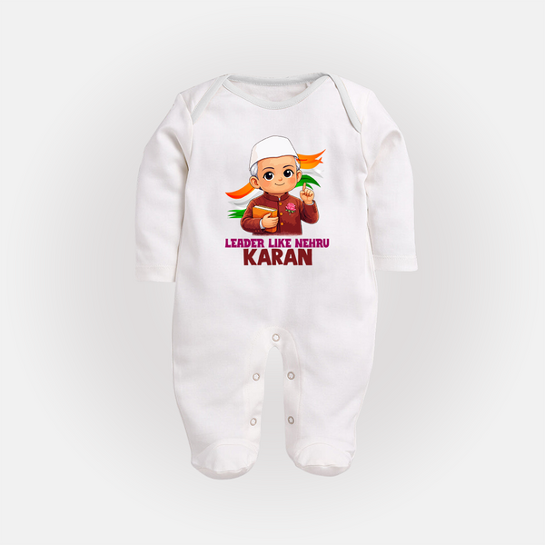 Leader Like Nehru Personalized Fullbody suit - WHITE - New Born (Chest 7.5")