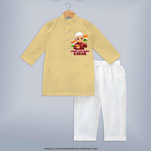 Leader Like Nehru Personalized Kurta - PASTEL YELLOW - 3 - 6 Months Old (Chest 24", Kurta Length 14'', Waist 19", Pant Length 14")