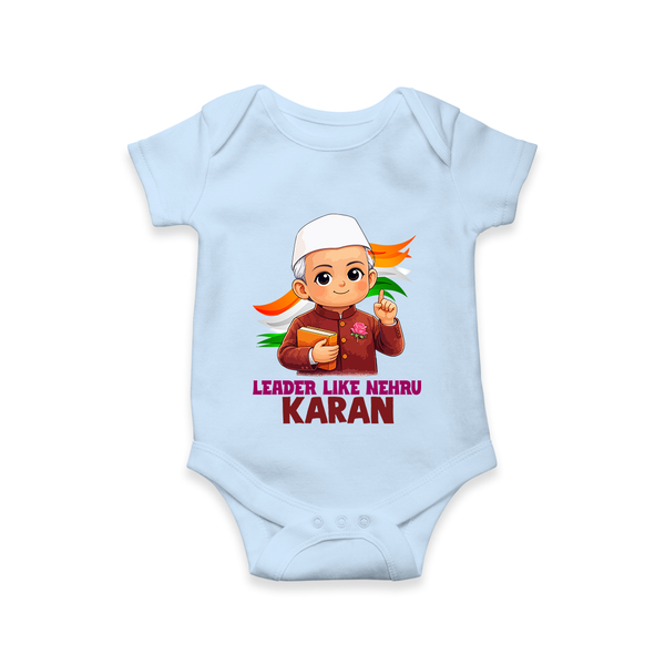 Leader Like Nehru Personalized Baby Romper - BABY BLUE - New Born (Chest 14")