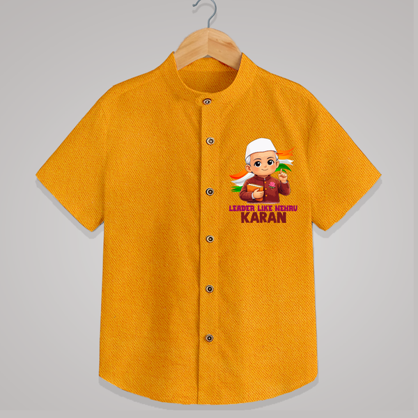Leader Like Nehru Personalized Shirt - CHROME YELLOW - 0 - 6 Months Old (Chest 23")