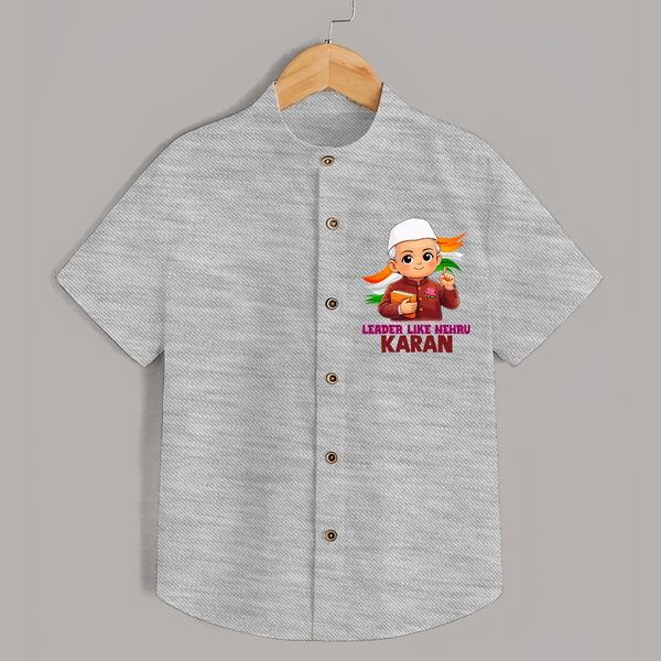 Leader Like Nehru Personalized Shirt - GREY - 0 - 6 Months Old (Chest 23")