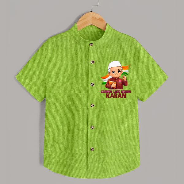 Leader Like Nehru Personalized Shirt - LIME GREEN - 0 - 6 Months Old (Chest 23")