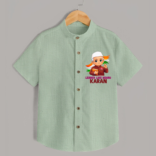 Leader Like Nehru Personalized Shirt - MINT GREEN - 0 - 6 Months Old (Chest 23")