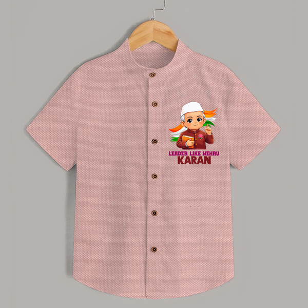 Leader Like Nehru Personalized Shirt - PEACH - 0 - 6 Months Old (Chest 23")