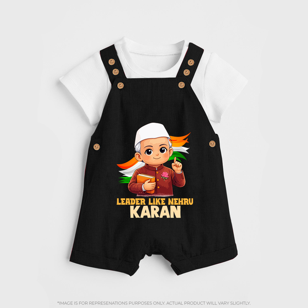 Leader Like Nehru Personalized Dungaree - BLACK - 0 - 5 Months Old (Chest 18")