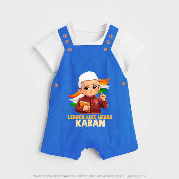 Leader Like Nehru Personalized Dungaree - COBALT BLUE - 0 - 5 Months Old (Chest 18")