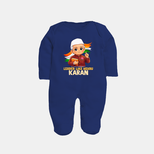Leader Like Nehru Personalized Fullbody suit - NAVY BLUE - New Born (Chest 7.5")