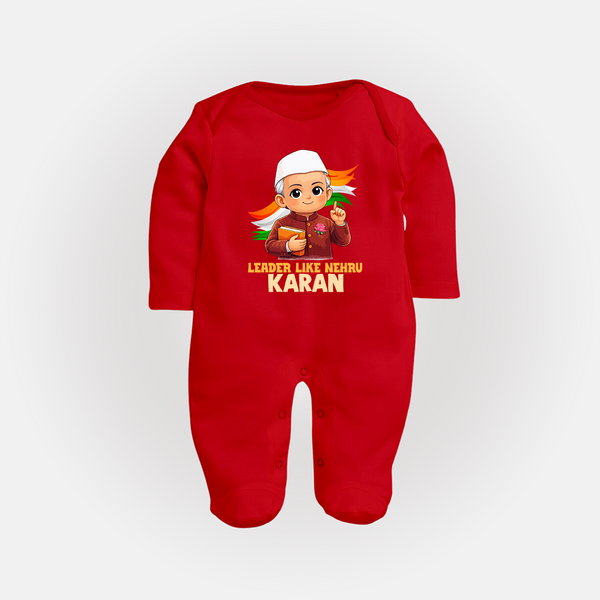 Leader Like Nehru Personalized Fullbody suit - RED - New Born (Chest 7.5")