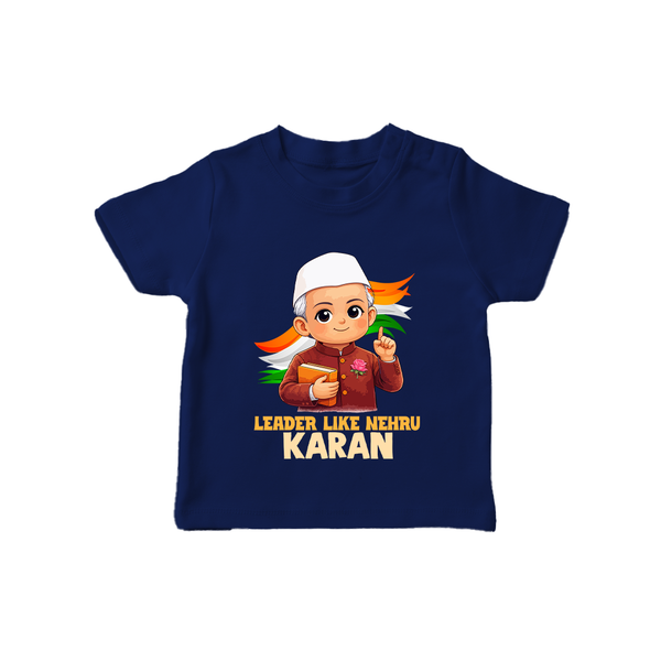 Leader Like Nehru Personalized Kid T-shirt - NAVY BLUE - 0-5 Months Old (Chest 17")