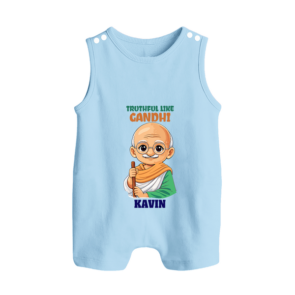 Truthful Like Gandhi Personalized Button Romper - BABY BLUE - New Born (Chest 18")