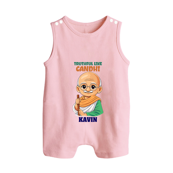 Truthful Like Gandhi Personalized Button Romper - BABY PINK - New Born (Chest 18")