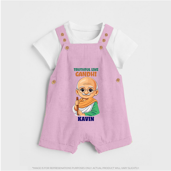 Truthful Like Gandhi Personalized Dungaree - BABY PINK - 0 - 5 Months Old (Chest 18")