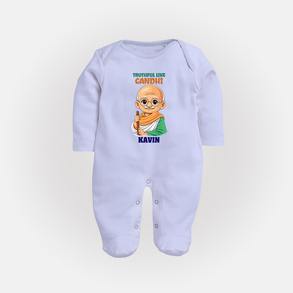 Truthful Like Gandhi Personalized Fullbody suit - BABY BLUE - New Born (Chest 7.5")