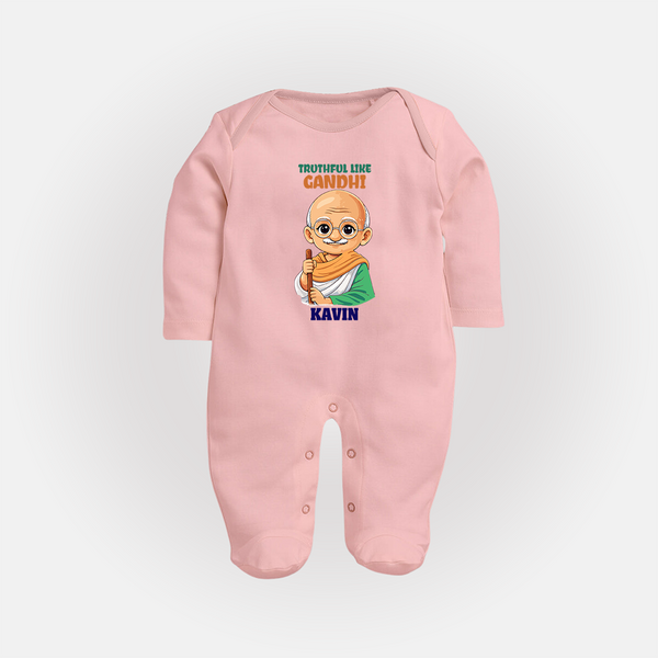 Truthful Like Gandhi Personalized Fullbody suit - BABY PINK - New Born (Chest 7.5")