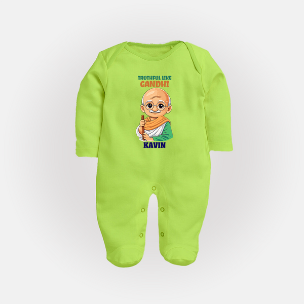 Truthful Like Gandhi Personalized Fullbody suit - LIME GREEN - New Born (Chest 7.5")