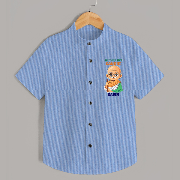 Truthful Like Gandhi Personalized Shirt - SKY BLUE - 0 - 6 Months Old (Chest 23")