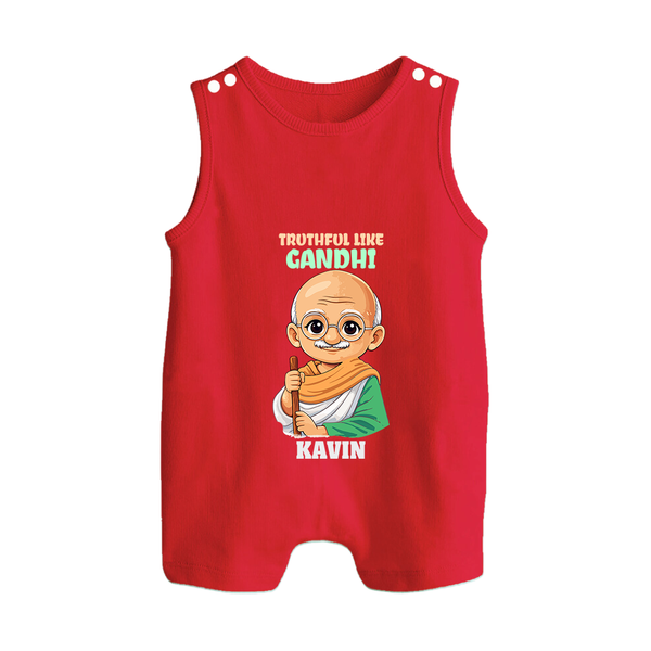 Truthful Like Gandhi Personalized Button Romper - RED - New Born (Chest 18")