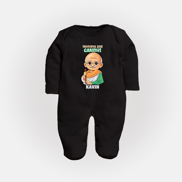 Truthful Like Gandhi Personalized Fullbody suit - BLACK - New Born (Chest 7.5")