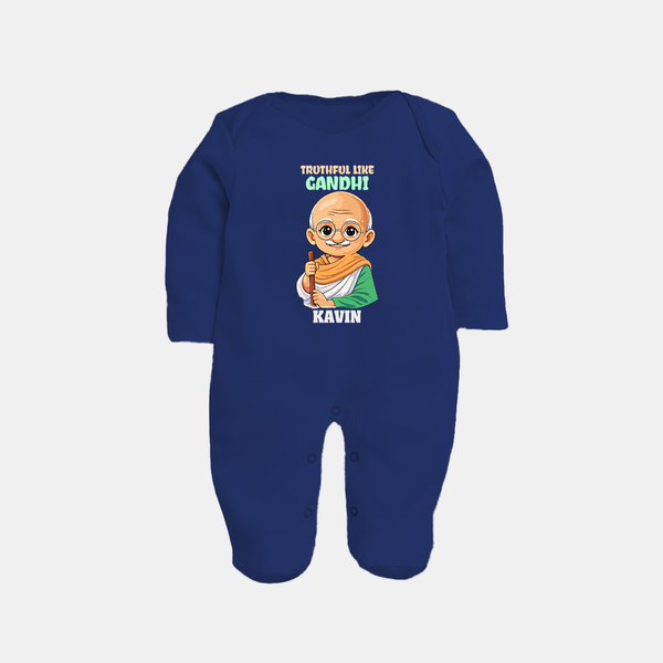 Truthful Like Gandhi Personalized Fullbody suit - NAVY BLUE - New Born (Chest 7.5")
