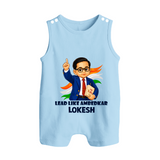 Lead Like Ambedkar Personalized Button Romper - BABY BLUE - New Born (Chest 18")