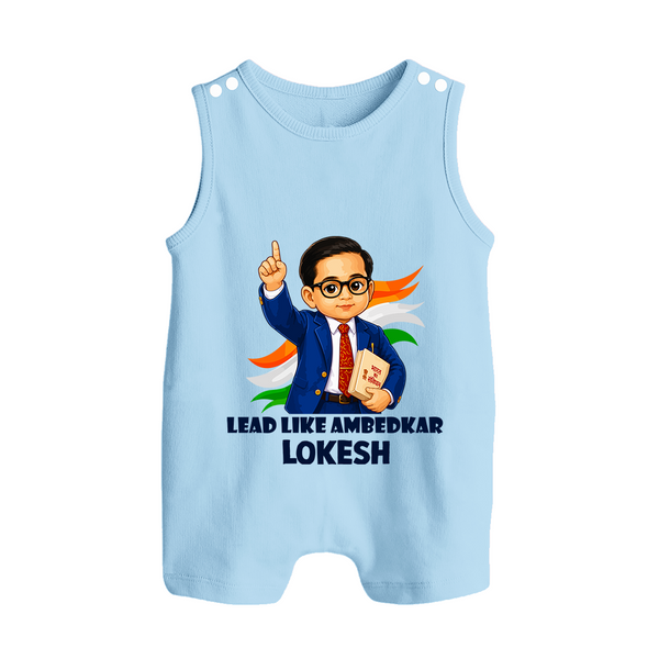 Lead Like Ambedkar Personalized Button Romper - BABY BLUE - New Born (Chest 18")