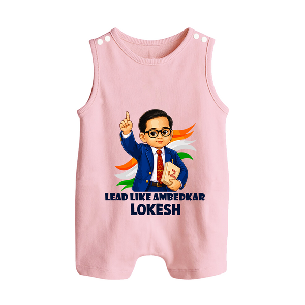 Lead Like Ambedkar Personalized Button Romper - BABY PINK - New Born (Chest 18")
