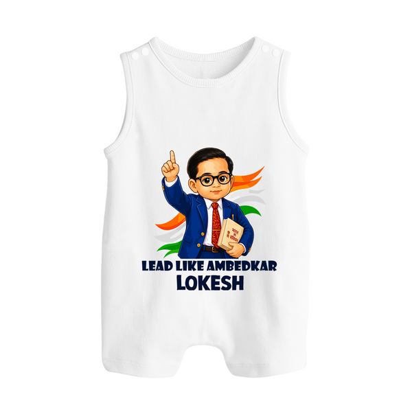Lead Like Ambedkar Personalized Button Romper - WHITE - New Born (Chest 18")
