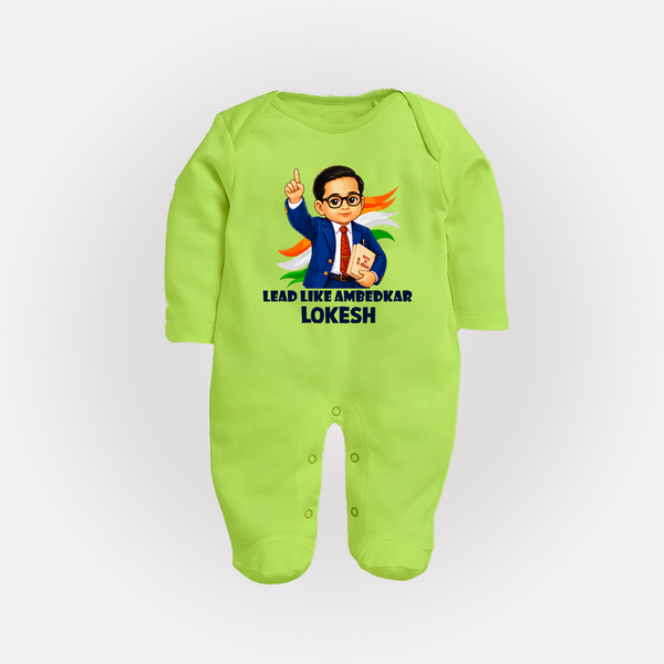 Lead Like Ambedkar Personalized Fullbody suit - LIME GREEN - New Born (Chest 7.5")