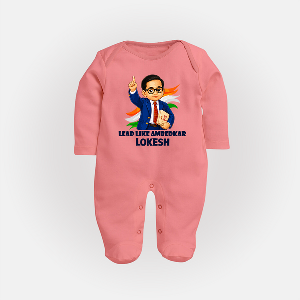 Lead Like Ambedkar Personalized Fullbody suit - PEACH - New Born (Chest 7.5")