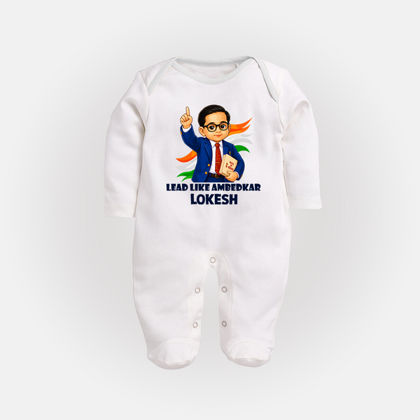 Lead Like Ambedkar Personalized Fullbody suit - WHITE - New Born (Chest 7.5")