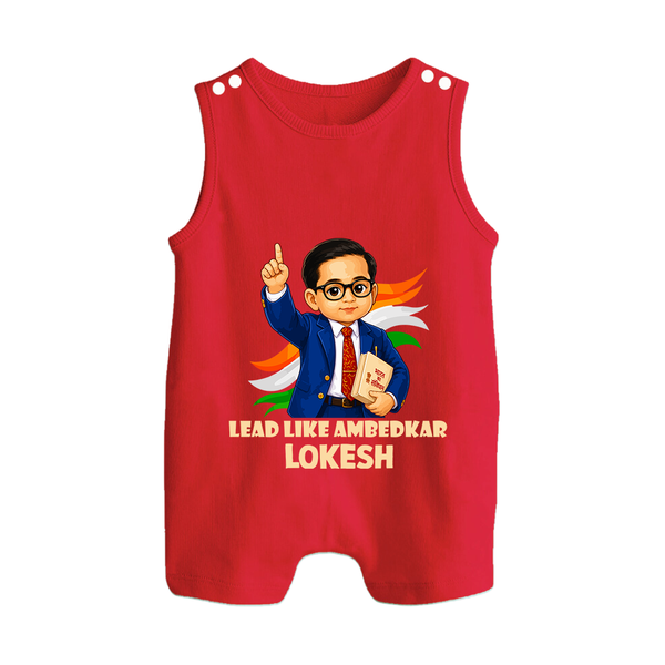 Lead Like Ambedkar Personalized Button Romper - RED - New Born (Chest 18")