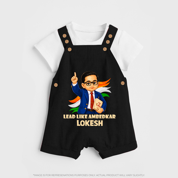 Lead Like Ambedkar Personalized Dungaree - BLACK - 0 - 5 Months Old (Chest 18")