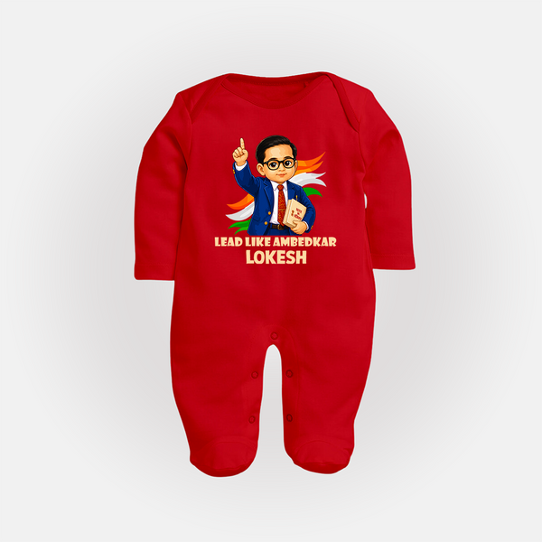 Lead Like Ambedkar Personalized Fullbody suit - RED - New Born (Chest 7.5")