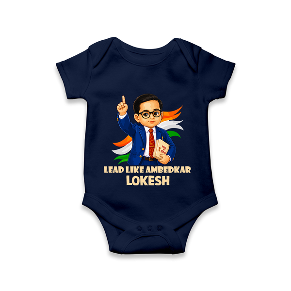 Lead Like Ambedkar Personalized Baby Romper - NAVY BLUE - New Born (Chest 14")