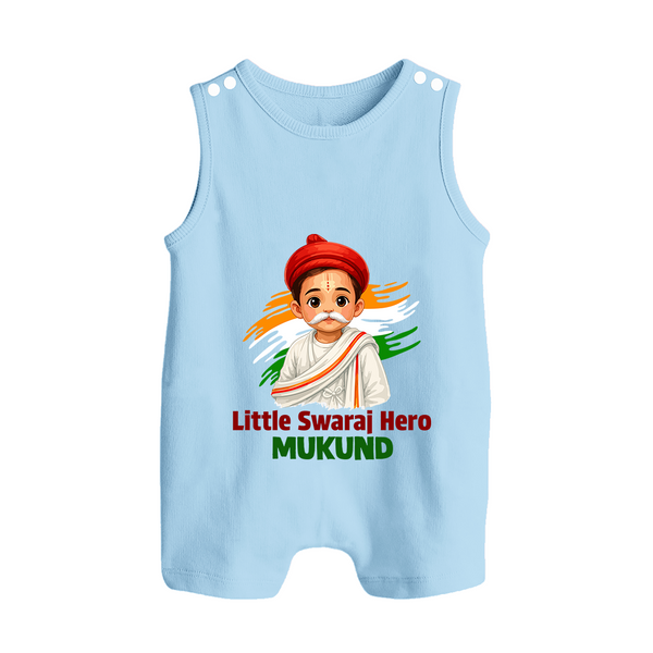 Little Swaraj Hero Personalized Button Romper - BABY BLUE - New Born (Chest 18")