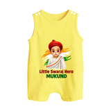 Little Swaraj Hero Personalized Button Romper - PASTEL YELLOW - New Born (Chest 18")