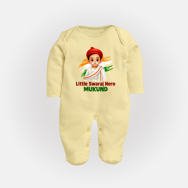 Little Swaraj Hero Personalized Fullbody suit - PASTEL YELLOW - New Born (Chest 7.5")