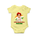 Little Swaraj Hero Personalized Baby Romper - PASTEL YELLOW - New Born (Chest 14")