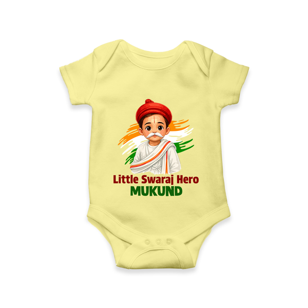 Little Swaraj Hero Personalized Baby Romper - PASTEL YELLOW - New Born (Chest 14")