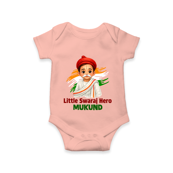 Little Swaraj Hero Personalized Baby Romper - PEACH - New Born (Chest 14")