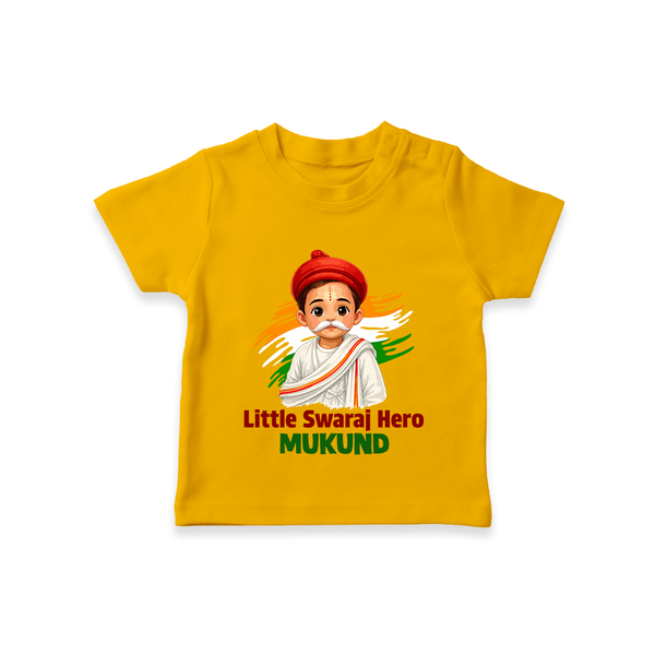 Little Swaraj Hero Personalized Kid T-shirt - CHROME YELLOW - 0-5 Months Old (Chest 17")