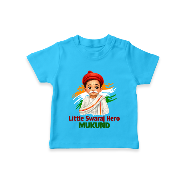 Little Swaraj Hero Personalized Kid T-shirt - SKY BLUE - 0-5 Months Old (Chest 17")