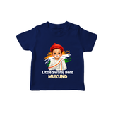 Little Swaraj Hero Personalized Kid T-shirt - NAVY BLUE - 0-5 Months Old (Chest 17")