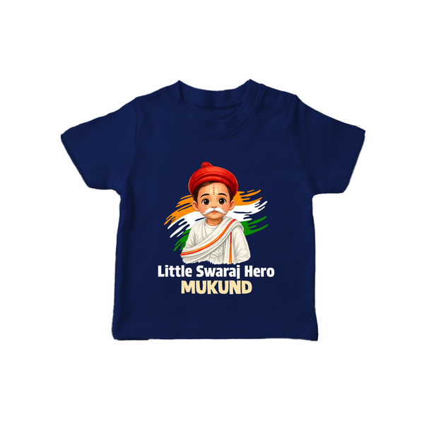 Little Swaraj Hero Personalized Kid T-shirt - NAVY BLUE - 0-5 Months Old (Chest 17")