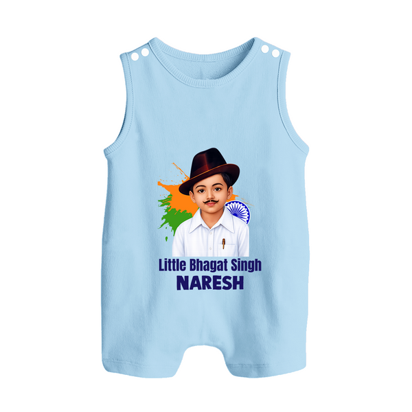 Little Bhagat Singh personalized  Button Romper - BABY BLUE - New Born (Chest 18")