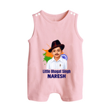 Little Bhagat Singh personalized  Button Romper - BABY PINK - New Born (Chest 18")