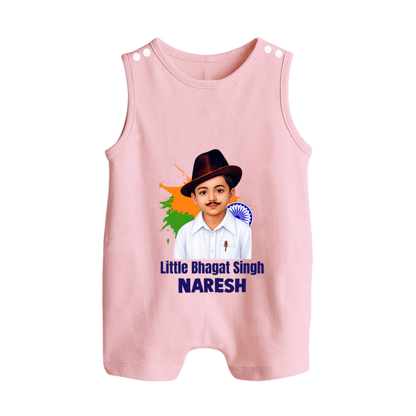 Little Bhagat Singh personalized  Button Romper - BABY PINK - New Born (Chest 18")